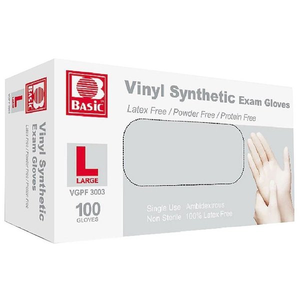 Zoro Select Disposable Gloves, Vinyl Synthetic, Latex-Free, Powder-Free, Clear, L, 10 boxes of 100 Gloves VinylLB